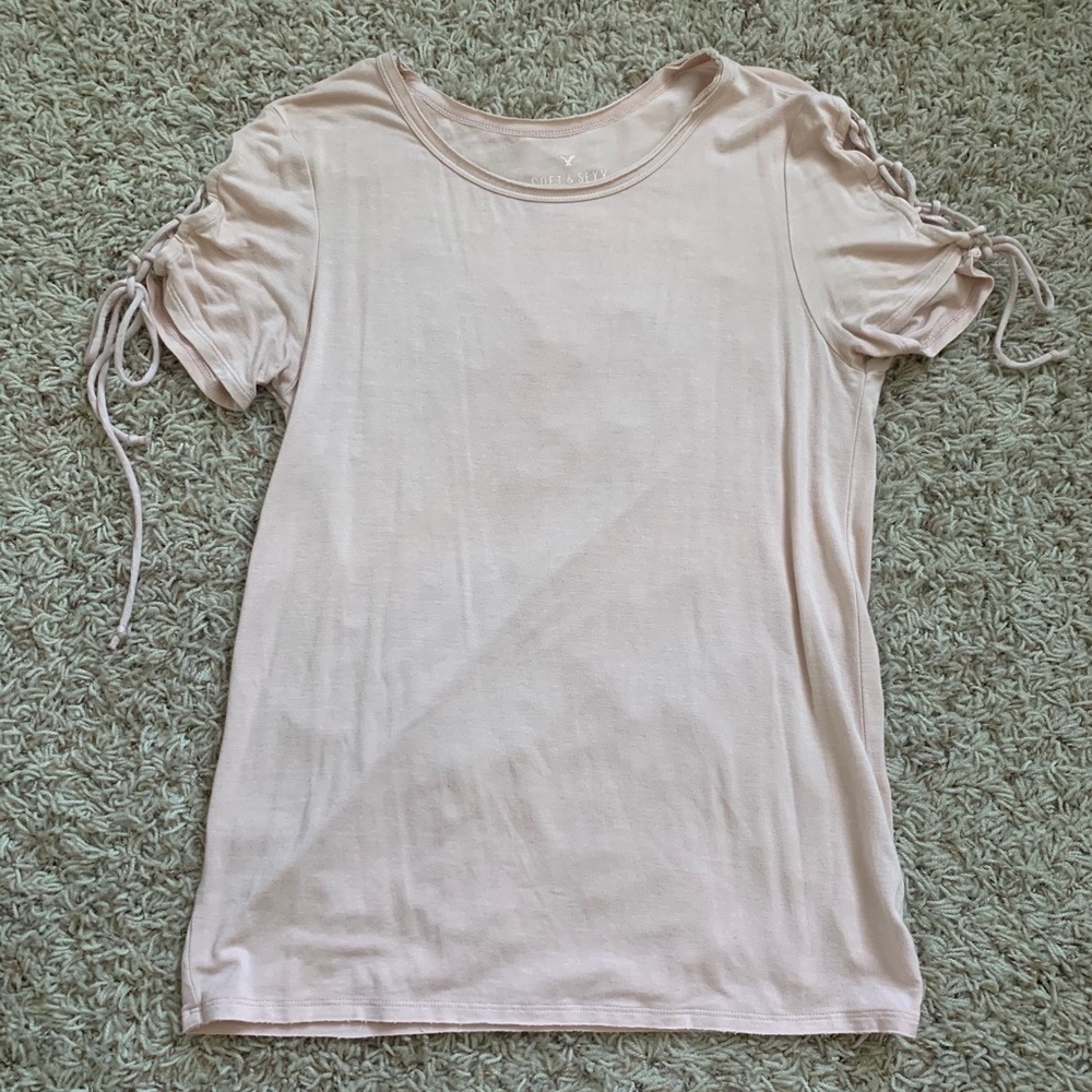 American Eagle light pink tie shoulder t-shirt